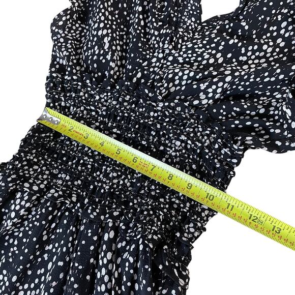 Max Studio Womens Black Polka Dot Ruffle Jumpsuit Wide Leg V Neck Size Small - Picture 5 of 8
